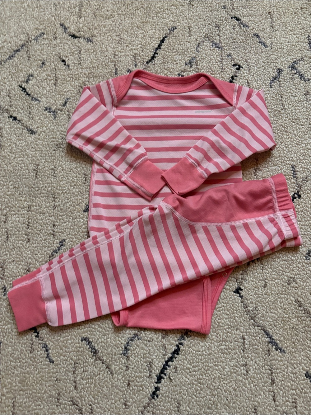 Patagonia Baby Thermal Base Layer Set Pink Stripe 2 Piece 24m